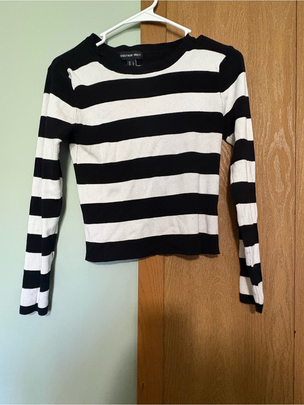 Streetwear Society Black & White Striped Long-Sleeve Top